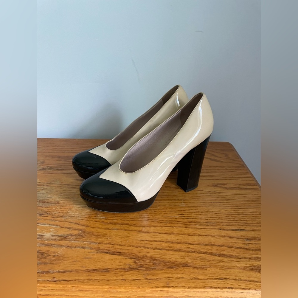 Miu Miu Patent Leather Block Heels Womens Size 39